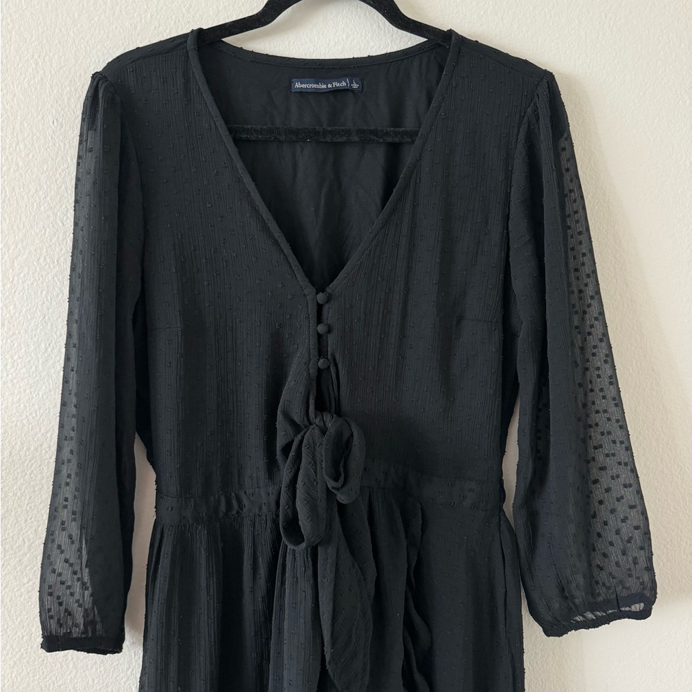 Abercrombie & Fitch Black Long Sleeve Dress with V-Neck and Bishop Sleeves